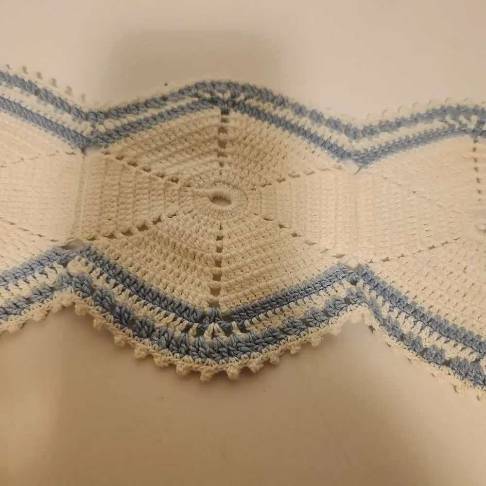 Vintage Hand Crotched Table Runner Blue & White